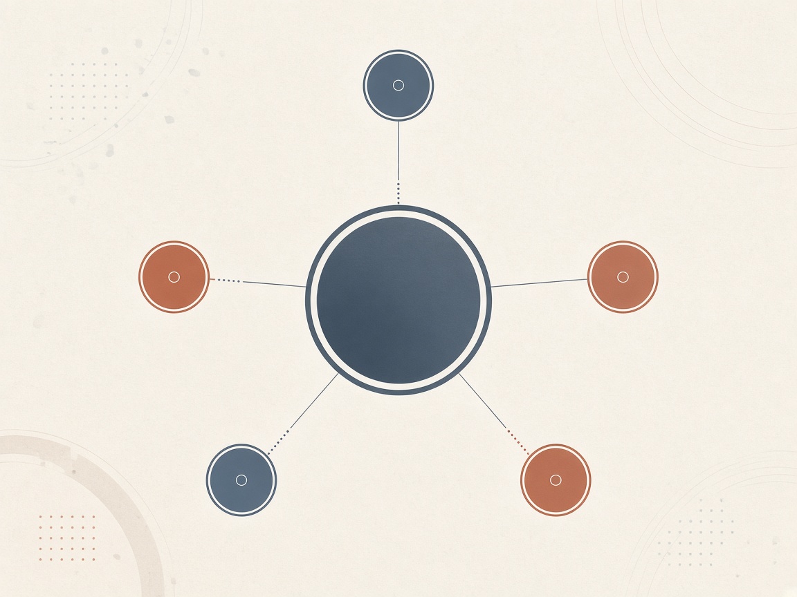 Abstract network diagram representing connected information categories within the system